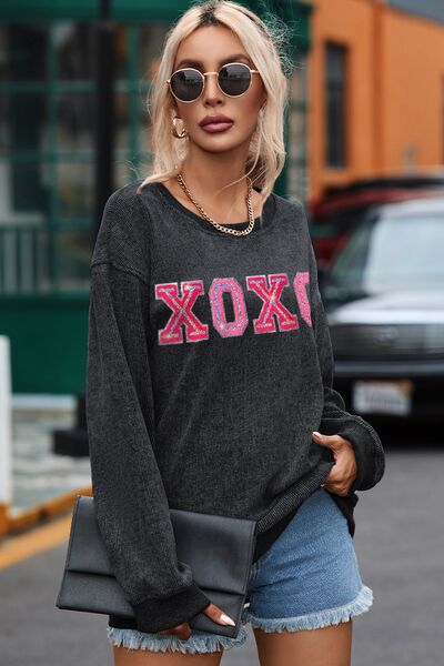 XOXO Round Neck Dropped Shoulder Sweatshirt STYLE SOURCE