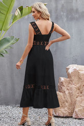 Spliced Lace Square Neck Sleeveless Midi Dress STYLE SOURCE