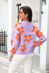 Floral Print Round Neck Dropped Shoulder Pullover Sweater STYLE SOURCE