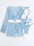 Halter Neck Bra, Bottom, Tassel Flare Sleeve Cover-Up and Skirt Four-Piece Swim Set STYLE SOURCE