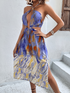 Printed Halter Neck Crisscross Tied Dress STYLE SOURCE