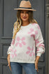 Floral Print Round Neck Dropped Shoulder Pullover Sweater STYLE SOURCE