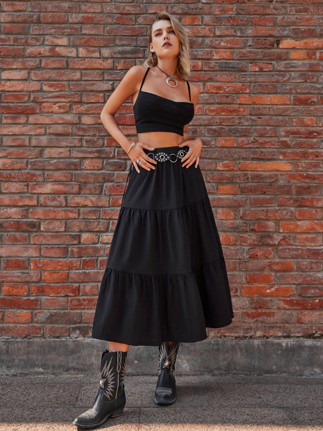 Elastic Waist Midi Skirt STYLE SOURCE