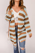 Full Size Striped Long Sleeve Openwork Cardigan STYLE SOURCE