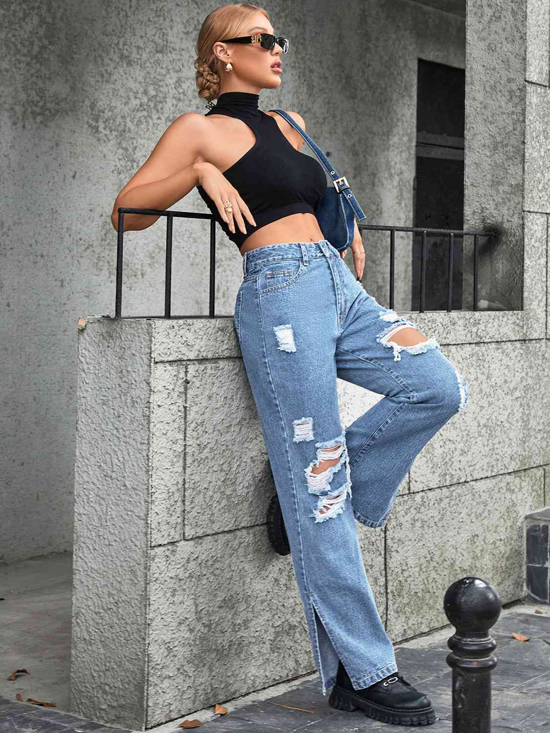 Distressed Slit Jeans STYLE SOURCE