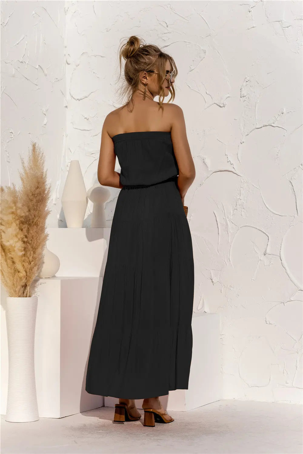Strapless Tie Waist Tiered Maxi Dress STYLE SOURCE