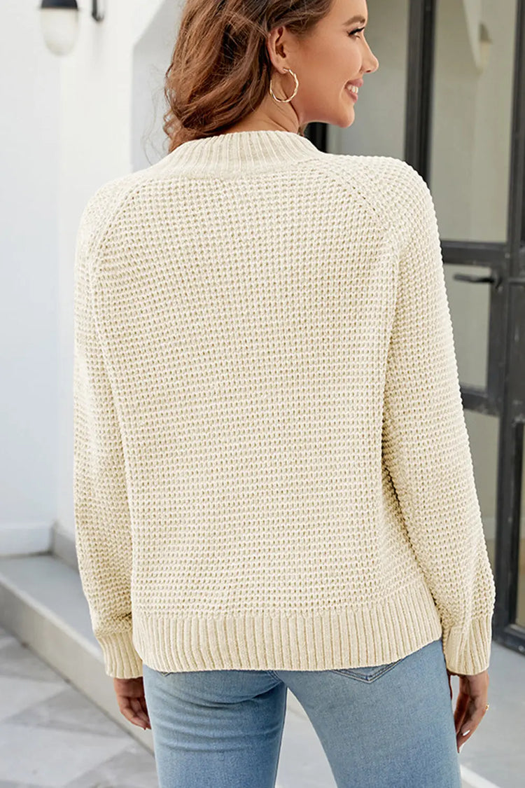 Waffle-Knit Round Neck Reglan Sleeve Sweater STYLE SOURCE