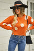 Flower Pattern Round Neck Long Sleeve Pullover Sweater STYLE SOURCE