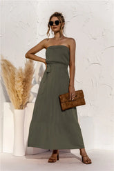 Strapless Tie Waist Tiered Maxi Dress STYLE SOURCE