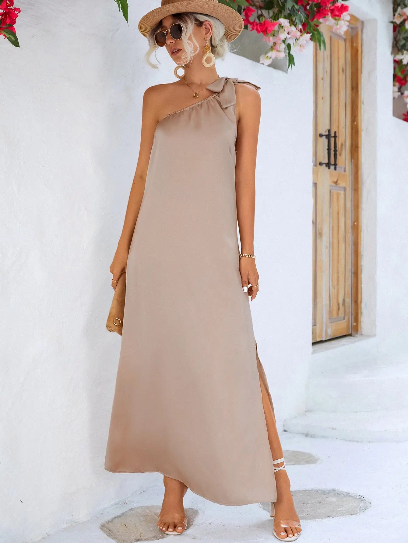 One-Shoulder Slit Maxi Dress STYLE SOURCE