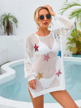 Sequin Star Round Neck Long Sleeve Cover Up STYLE SOURCE