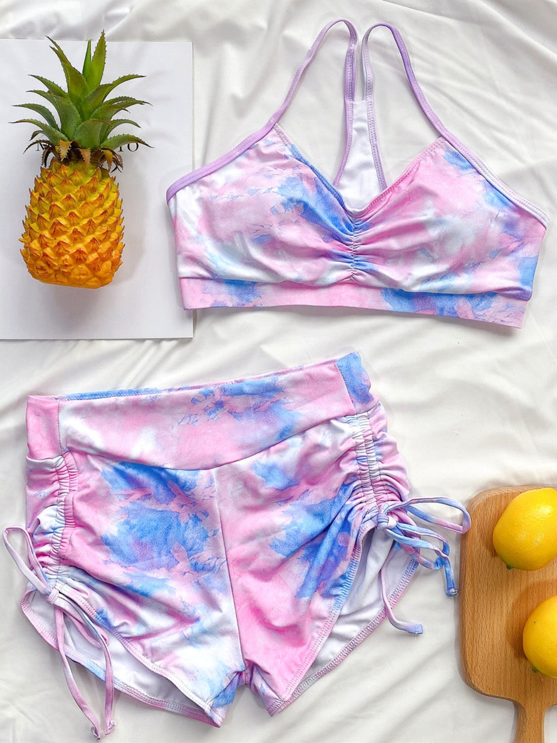 Tie-Dye Spaghetti Strap Top and Drawstring Shorts Swim Set STYLE SOURCE