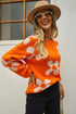 Floral Print Round Neck Dropped Shoulder Pullover Sweater STYLE SOURCE