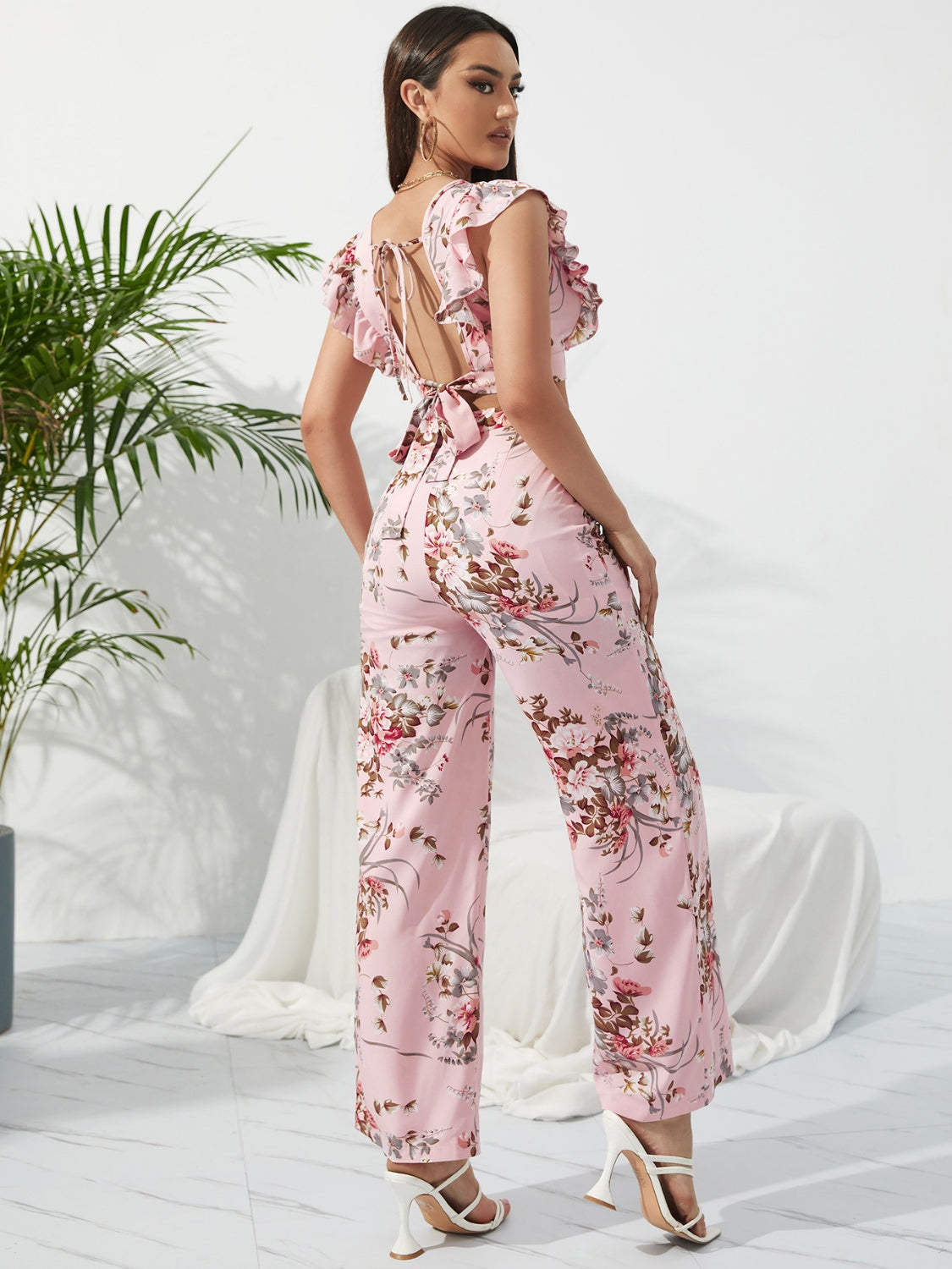 Printed Surplice Cap Sleeve Top and Pants Set STYLE SOURCE