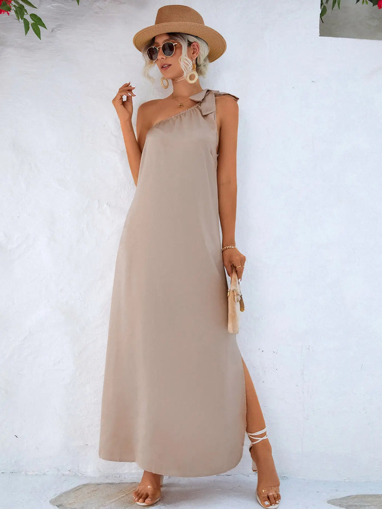 One-Shoulder Slit Maxi Dress STYLE SOURCE
