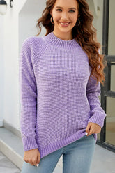Waffle-Knit Round Neck Reglan Sleeve Sweater STYLE SOURCE