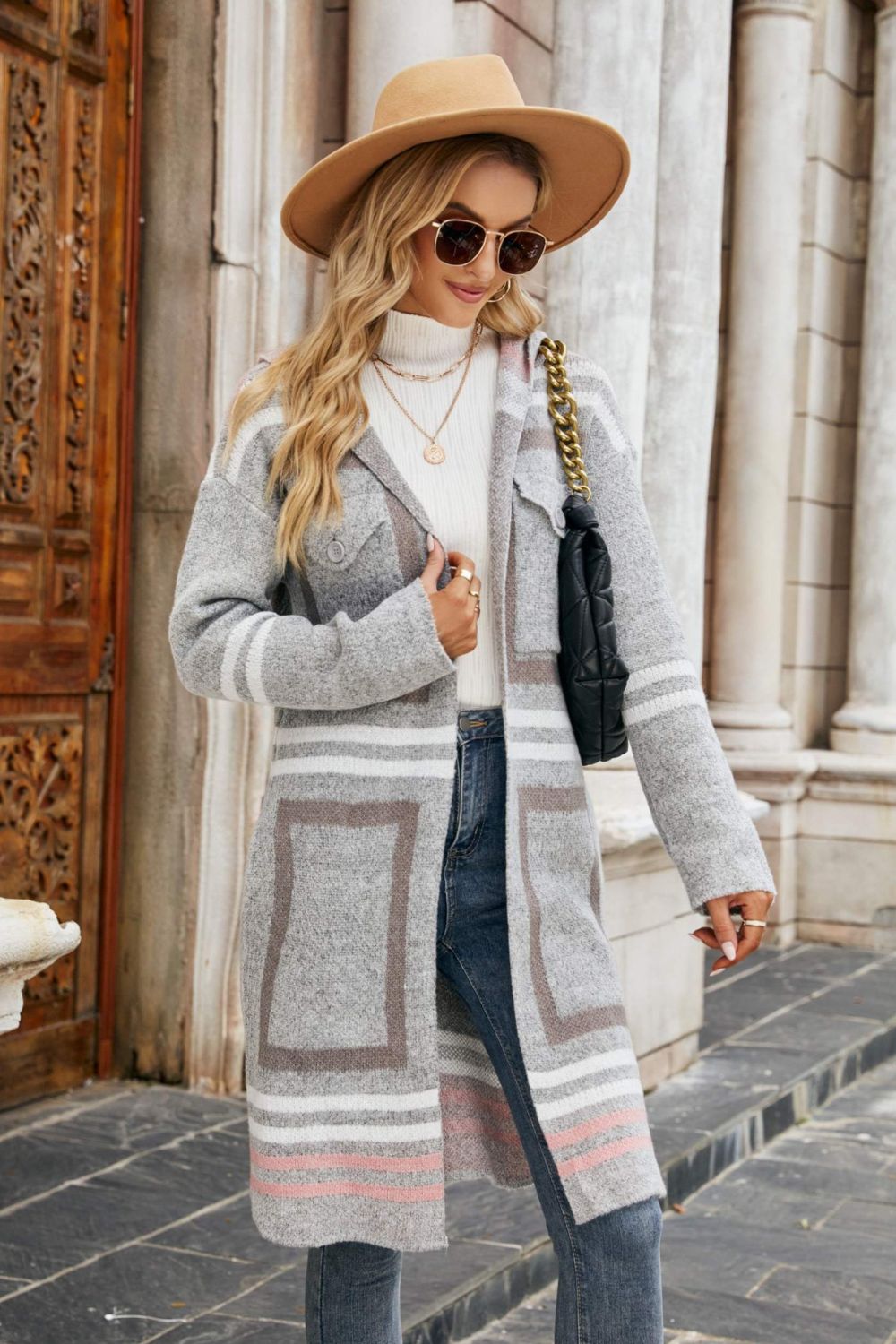 Printed Open Front Hooded Longline Cardigan STYLE SOURCE