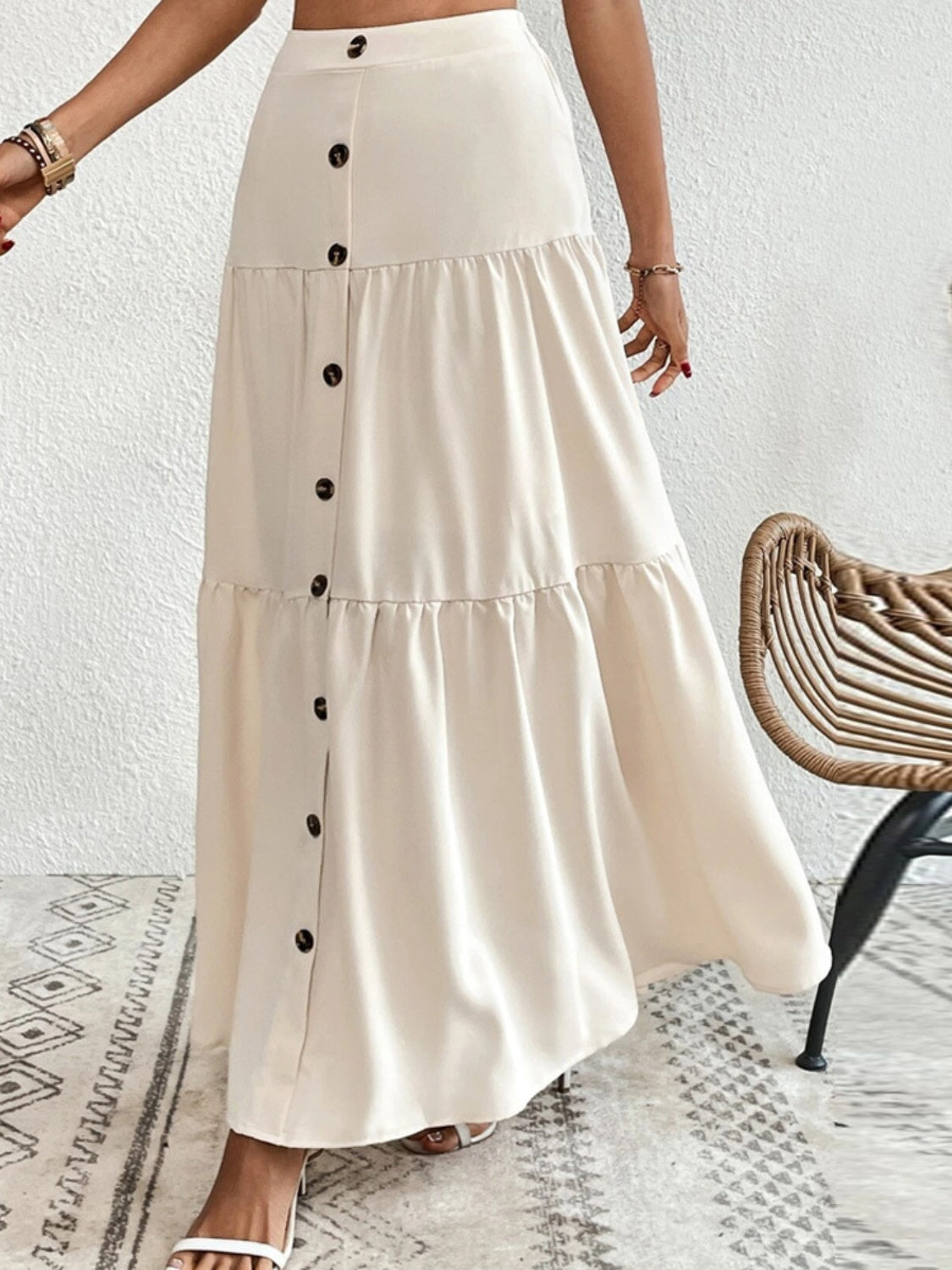 Decorative Button Tiered Skirt STYLE SOURCE