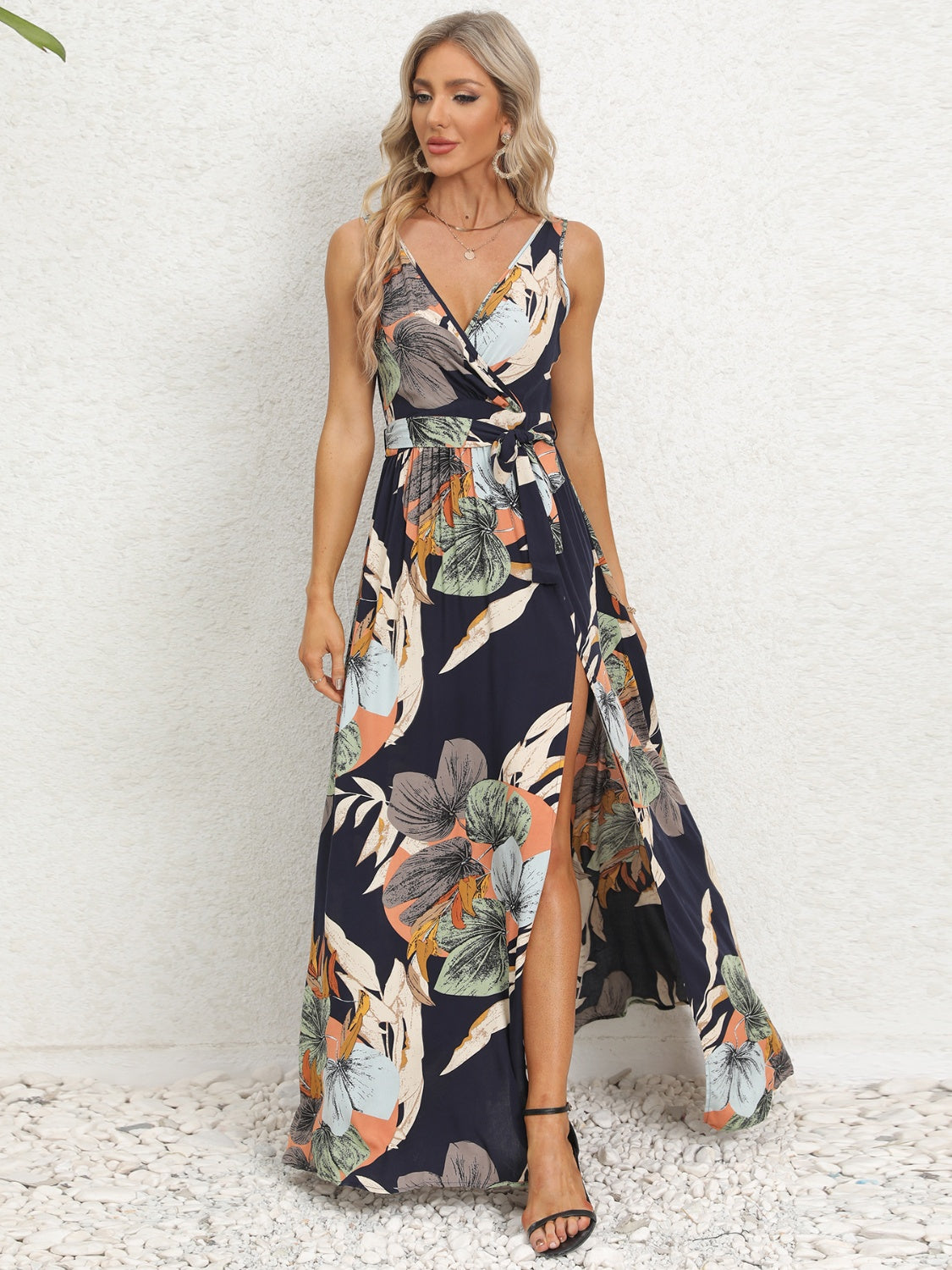 Slit Tied Printed Surplice Dress STYLE SOURCE