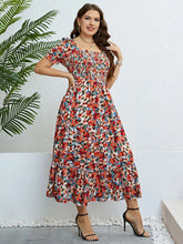 Plus Size Floral Smocked Square Neck Dress STYLE SOURCE