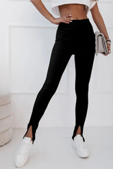 High Waist Ribbed Slit Leggings STYLE SOURCE