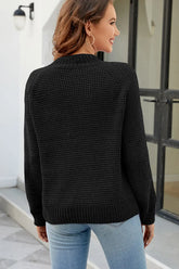 Waffle-Knit Round Neck Reglan Sleeve Sweater STYLE SOURCE