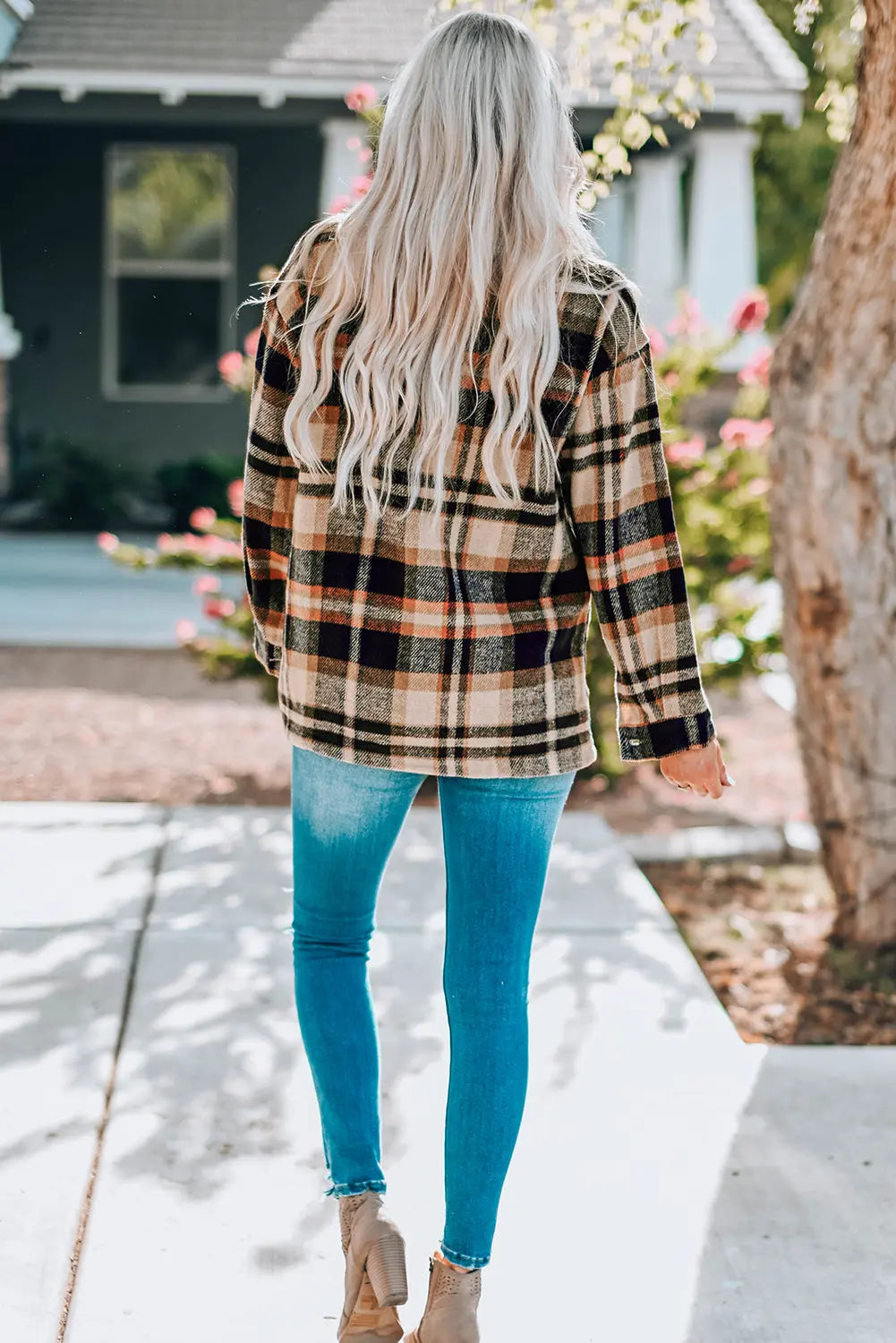 Plaid Button Front Shirt Jacket with Breast Pockets STYLE SOURCE