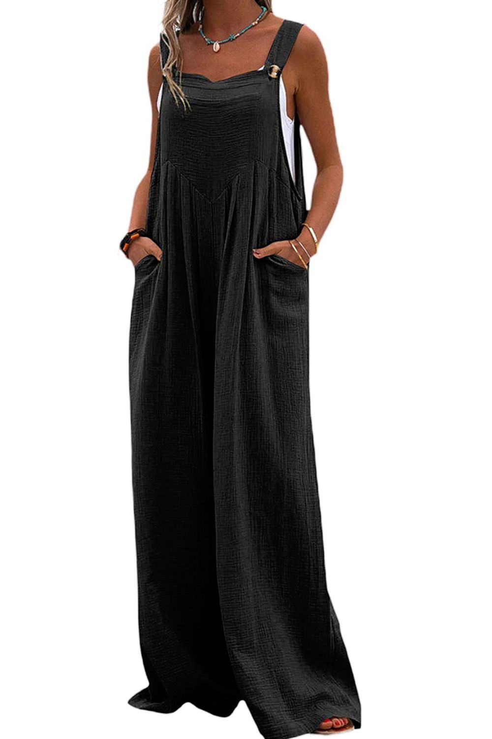 Sleeveless Wide Leg Jumpsuit with Pockets STYLE SOURCE