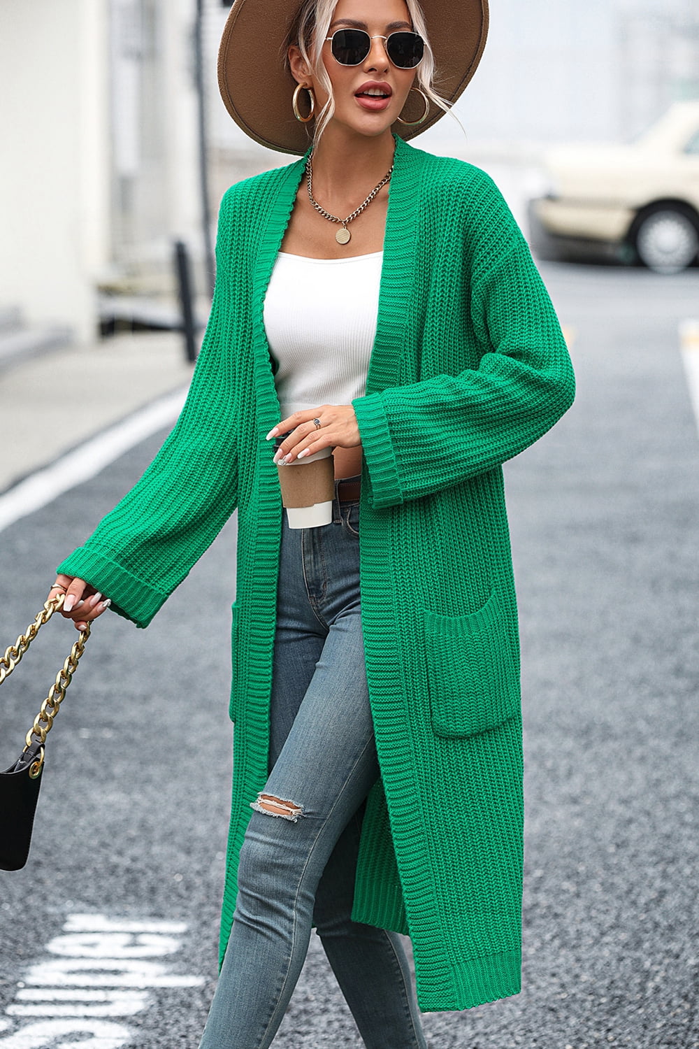 Dropped Shoulder Long Sleeve Cardigan with Pocket STYLE SOURCE