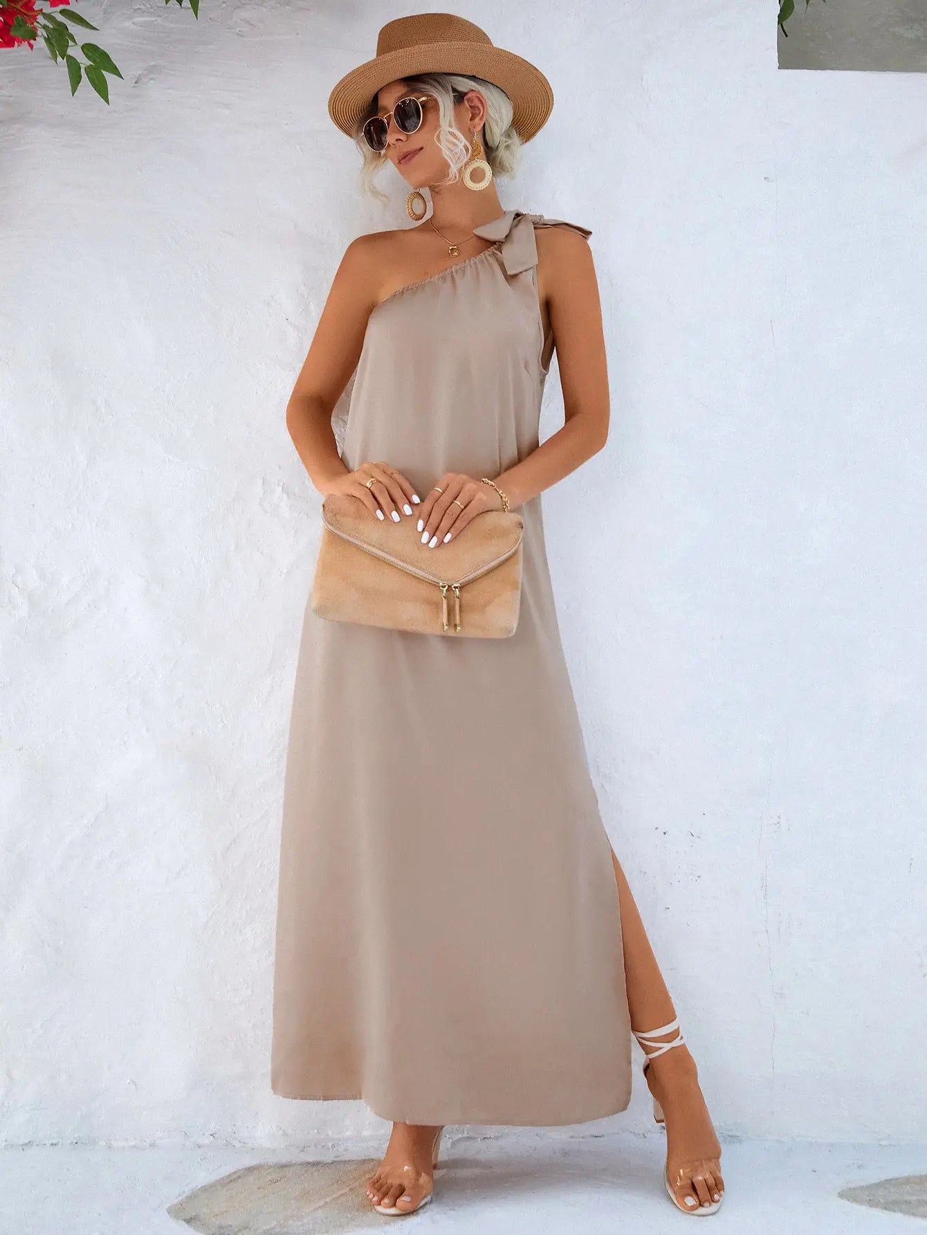 One-Shoulder Slit Maxi Dress STYLE SOURCE
