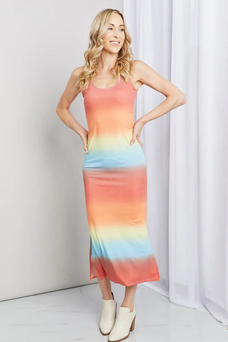 Zenana Gradient Sleeveless Slit Midi Dress STYLE SOURCE