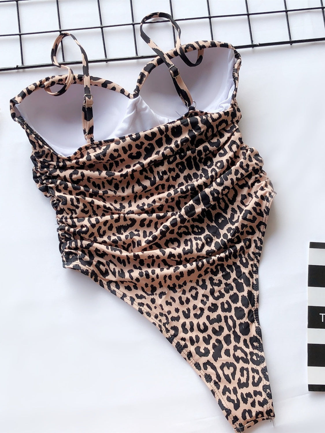 Ruched Leopard Spaghetti Strap One-Piece Swimwear STYLE SOURCE