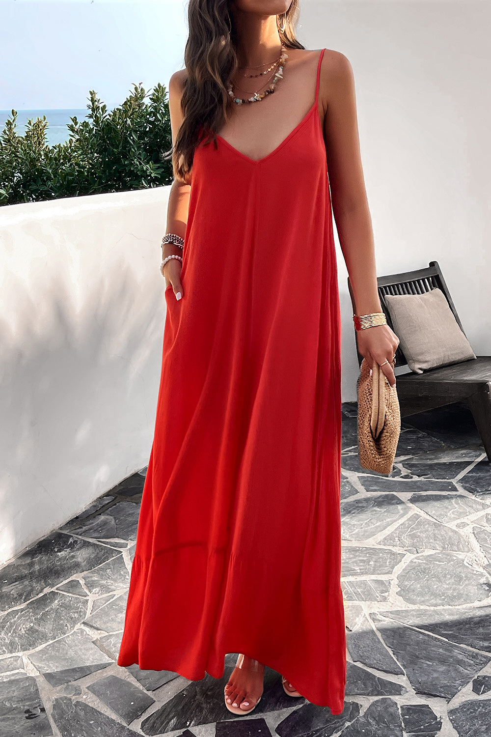 Backless Maxi Cami Dress with Pockets STYLE SOURCE