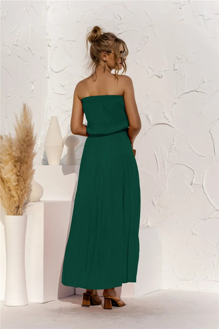 Strapless Tie Waist Tiered Maxi Dress STYLE SOURCE