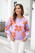 Floral Print Round Neck Dropped Shoulder Pullover Sweater STYLE SOURCE