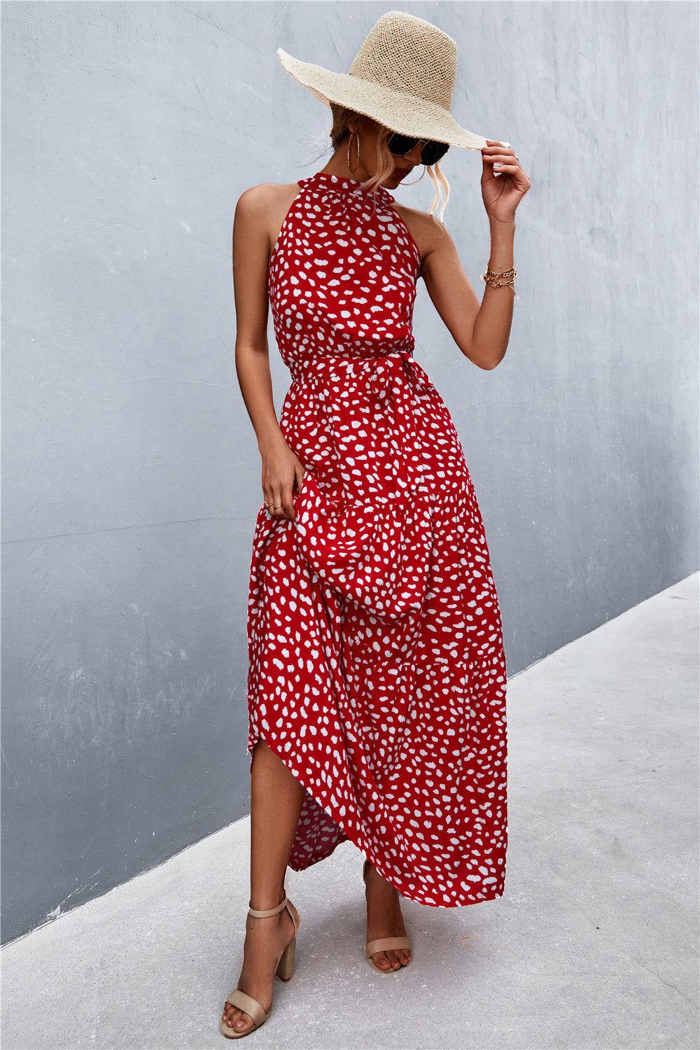 Printed Sleeveless Tie Waist Maxi Dress STYLE SOURCE