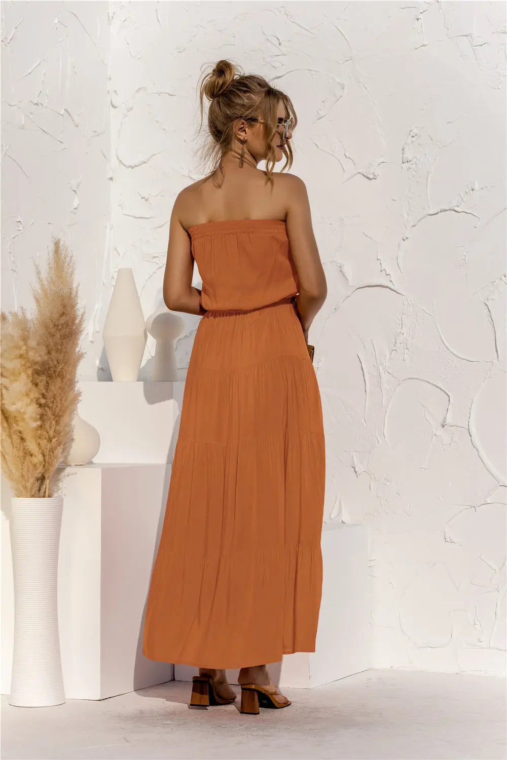 Strapless Tie Waist Tiered Maxi Dress STYLE SOURCE