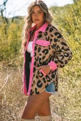 Leopard Contrast Teddy Shacket with Pockets STYLE SOURCE