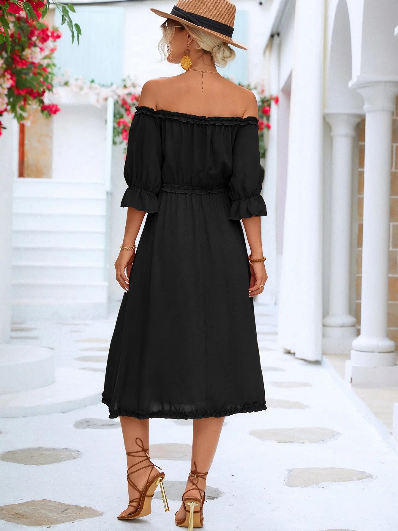 Frilled Off-Shoulder Flounce Sleeve Dress STYLE SOURCE