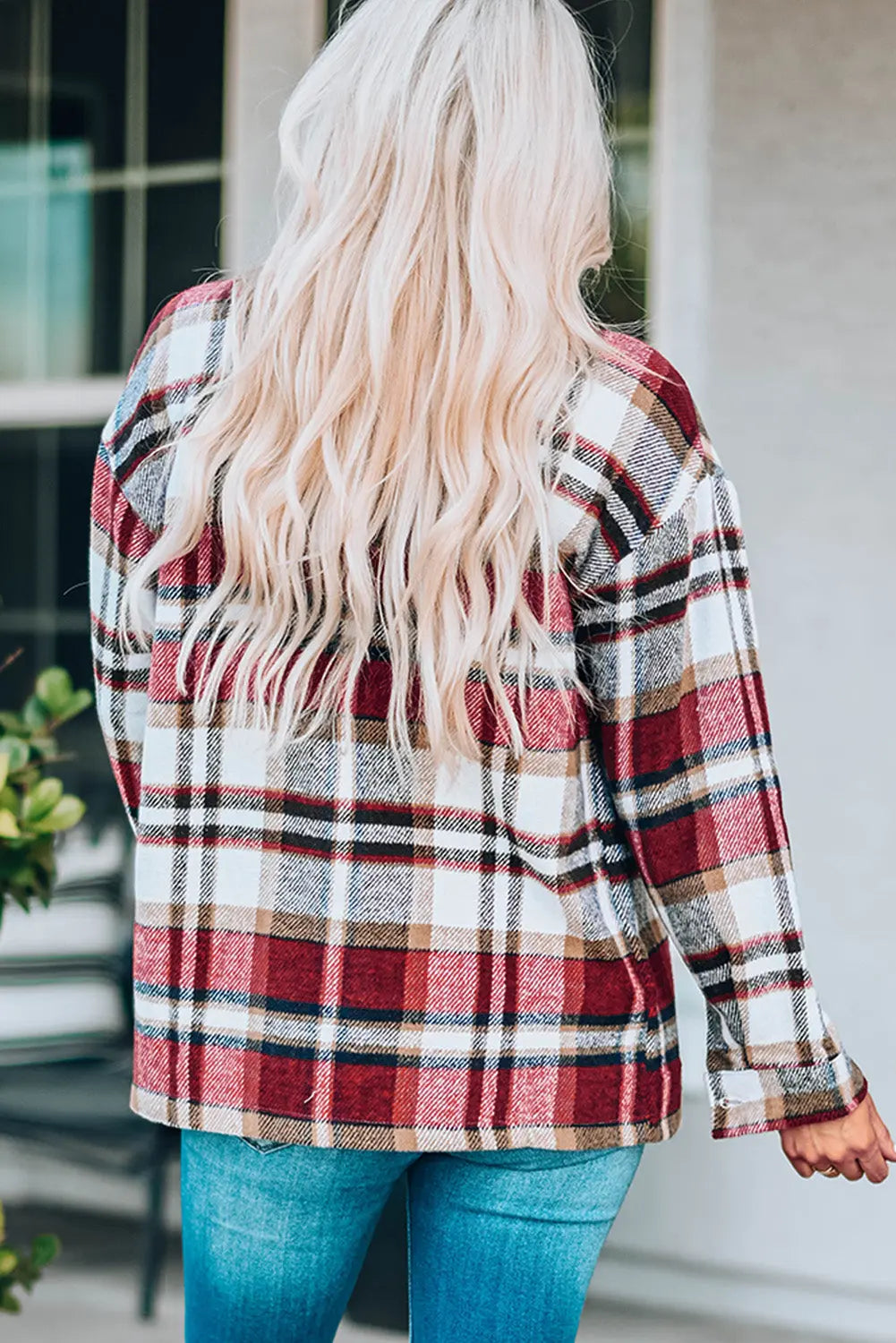 Plaid Button Front Shirt Jacket with Breast Pockets STYLE SOURCE