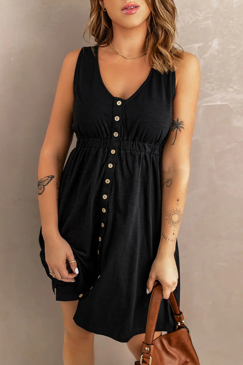 Sleeveless Button Down Mini Dress STYLE SOURCE