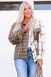 Plaid Contrast Button Up Shirt Jacket STYLE SOURCE