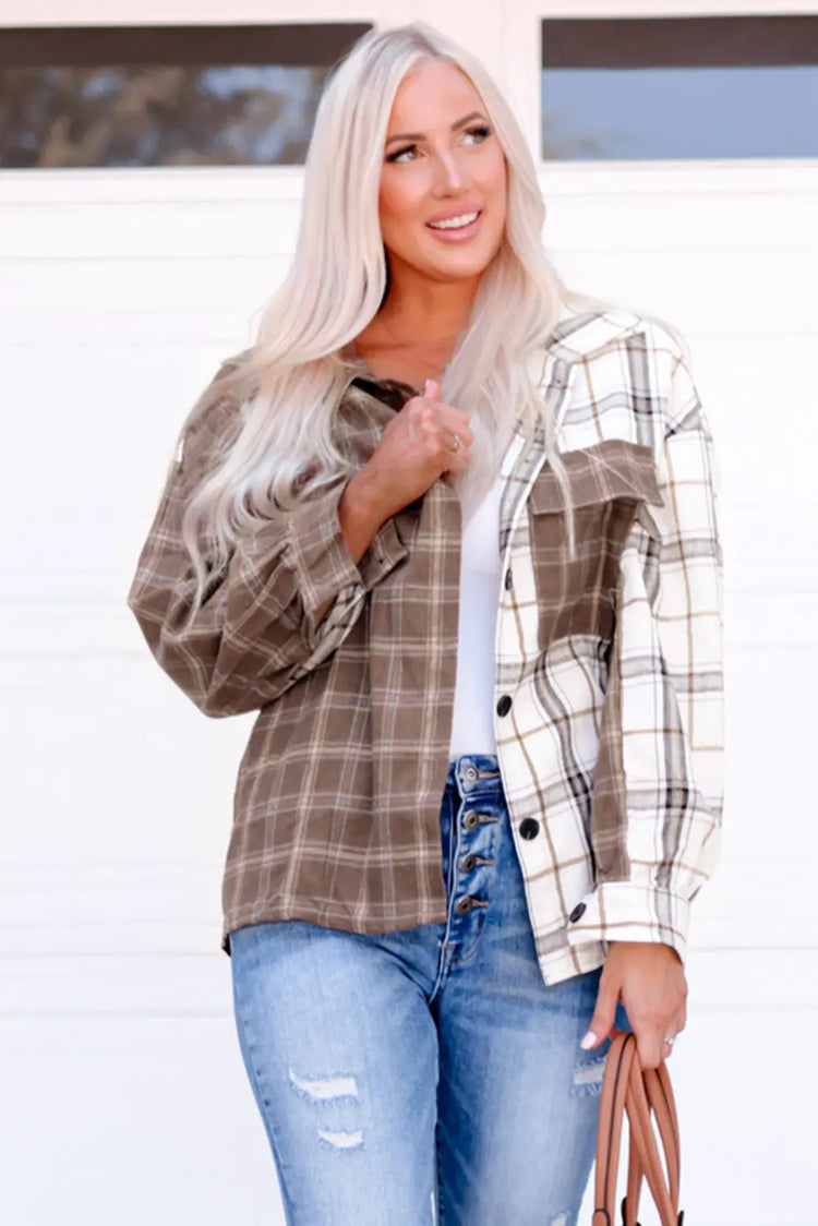 Plaid Contrast Button Up Shirt Jacket STYLE SOURCE