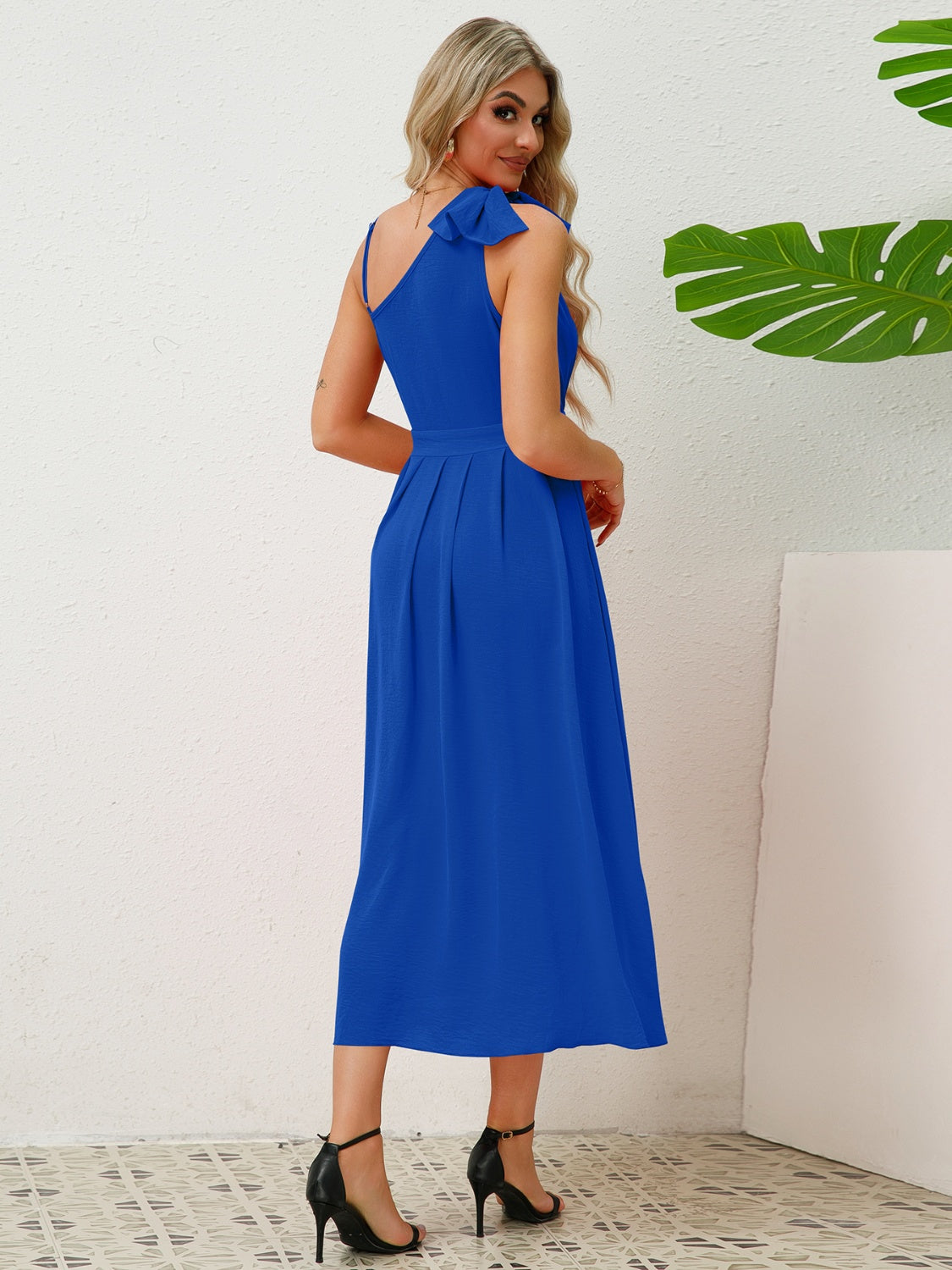 Bow Asymmetrical Neck Sleeveless Dress STYLE SOURCE