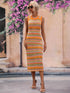 Striped Round Neck Sleeveless Midi Cover Up Dress STYLE SOURCE