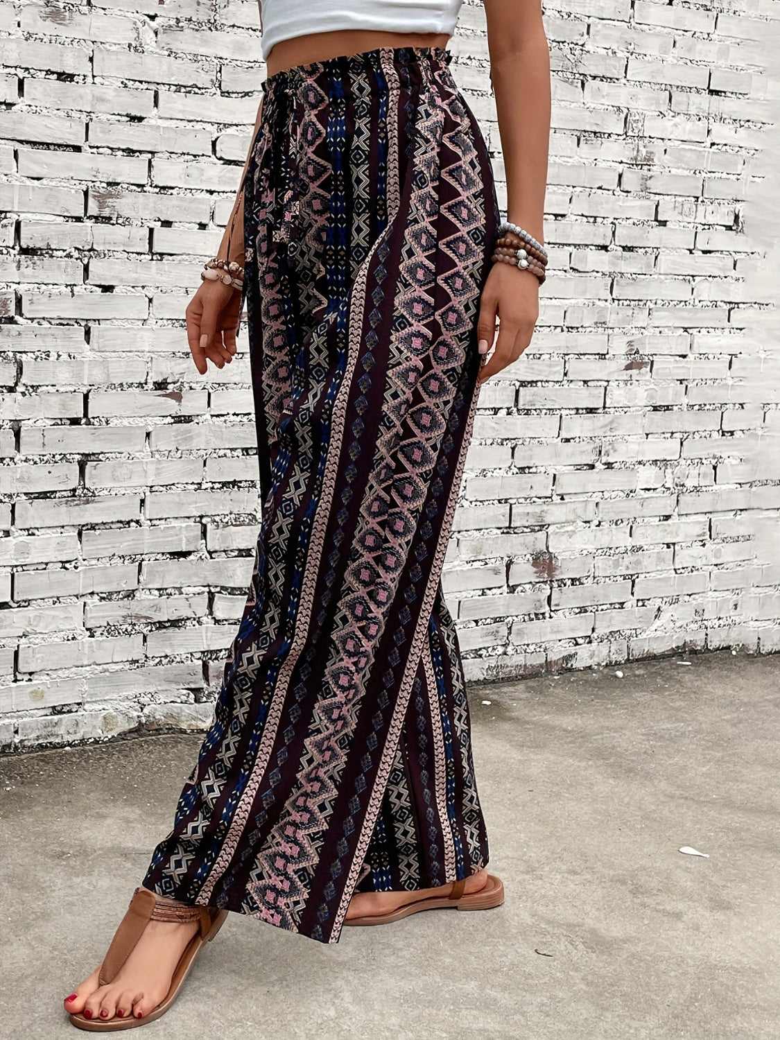 Printed High Waist Wide Leg Pants STYLE SOURCE