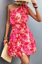 Floral Smocked Waist Tied One-Shoulder Dress STYLE SOURCE