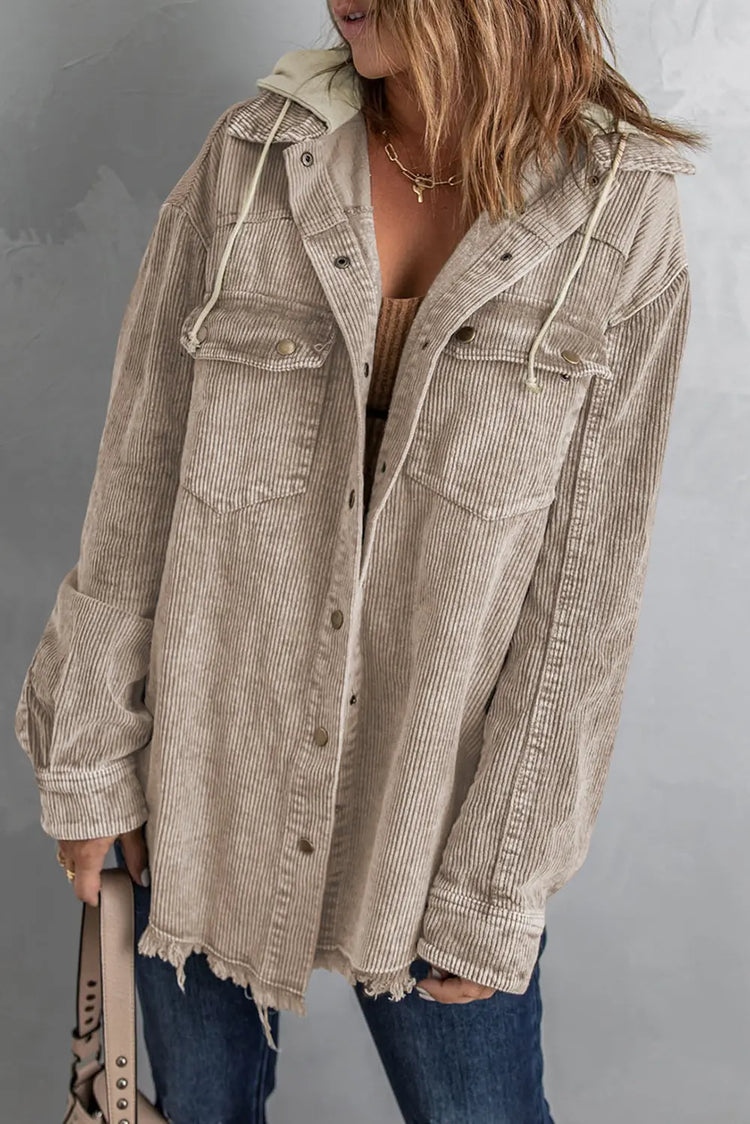 Snap Front Hooded Corduroy Shacket STYLE SOURCE