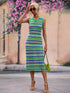 Striped Round Neck Sleeveless Midi Cover Up Dress STYLE SOURCE