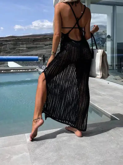 Openwork Slit Cutout Wide Strap Dress STYLE SOURCE